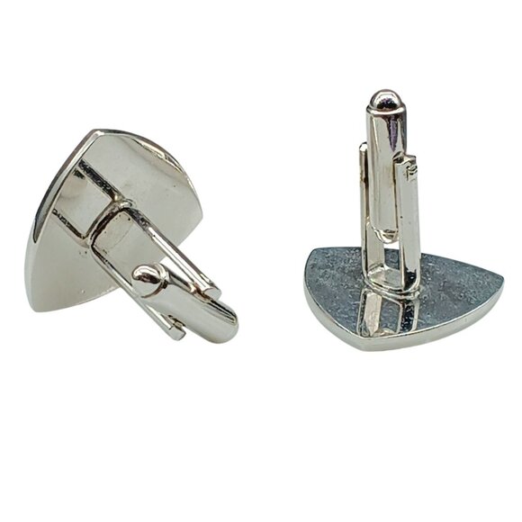 Vintage Triangular Cufflinks with Intricate Filigree Design Silver Tone and Blac - Picture 2 of 2